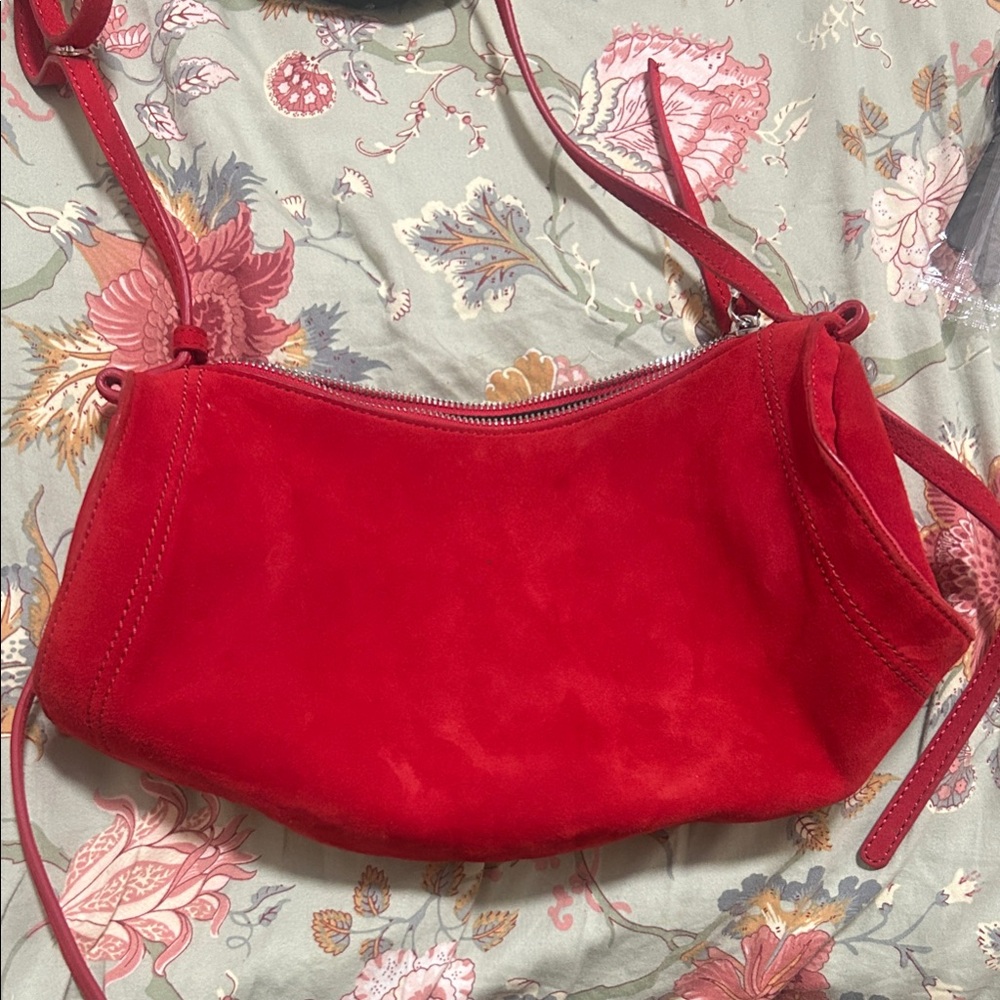 Zara Vibrant Red Suede Shoulder Bag